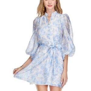 NEW JADE women's stand collar a-line dress in blue bashful garden